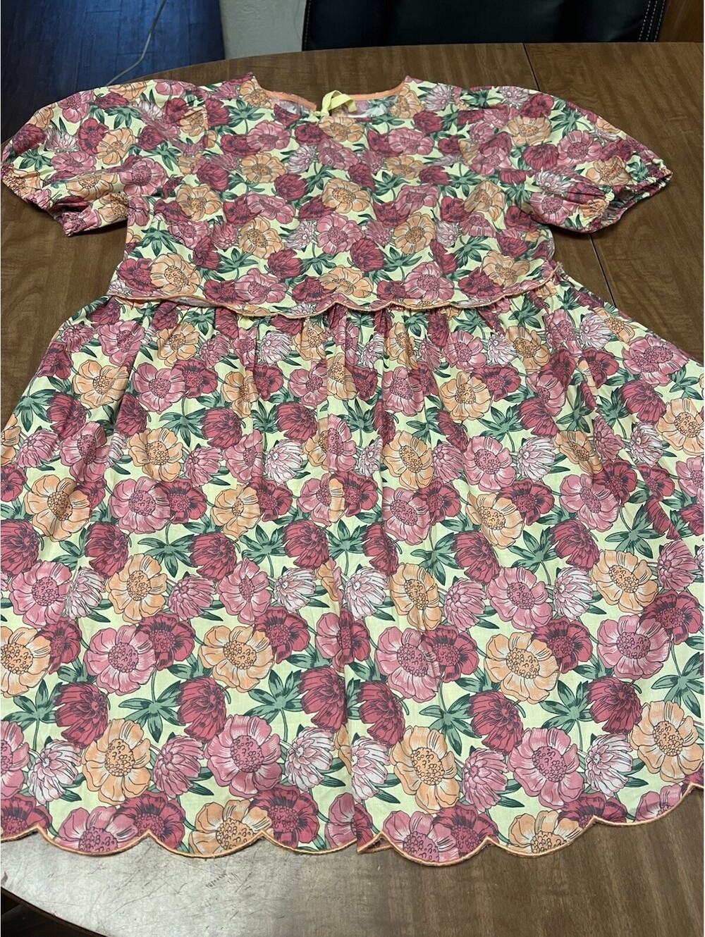 UMGEE Pink Orange Yellow Floral Flutter Sleeves Dress Medium